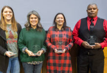 
			
				                                WCC’s 2024 Employees of the Year, pictured from left to right, are Director of College Transfer Advising Center Peyton Dawson, Adjunct Dental Hygiene Instructor Carrie Wildman, Cooperative High School Programs Specialist Lisa Rich, and Lead Housekeeper Thomas Dortch. (Courtesy photo)
 
			
		